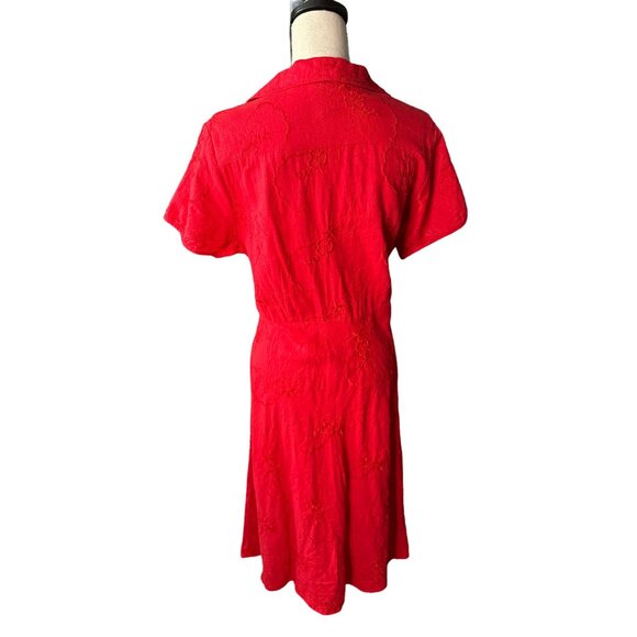 Lane Bryant Red Retro Shirt Dress Linen Rayon Red Red Embroidery Unlined 18W - Picture 6 of 7